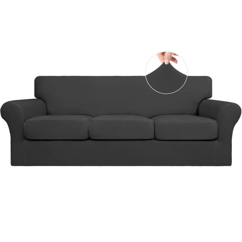 Easy-Going 4 Pieces Stretch Soft Couch Cover for Dogs - Washable Sofa Slipcover for 3 Separate Cushion Couch - Elastic Furniture Protector for Pets, Kids (Sofa, Dark Gray, Large) - Image 1